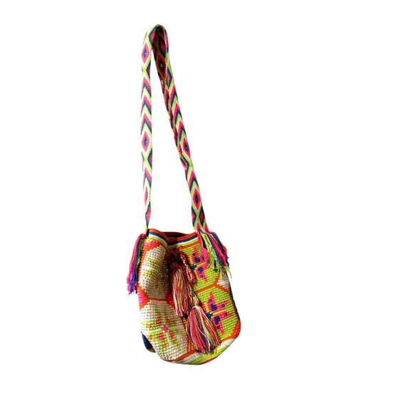 WAYUU Handmade Crochet Beaded Crossbody Bag Multicolor Tasseled Bohemian Hippie - Picture 7 of 15